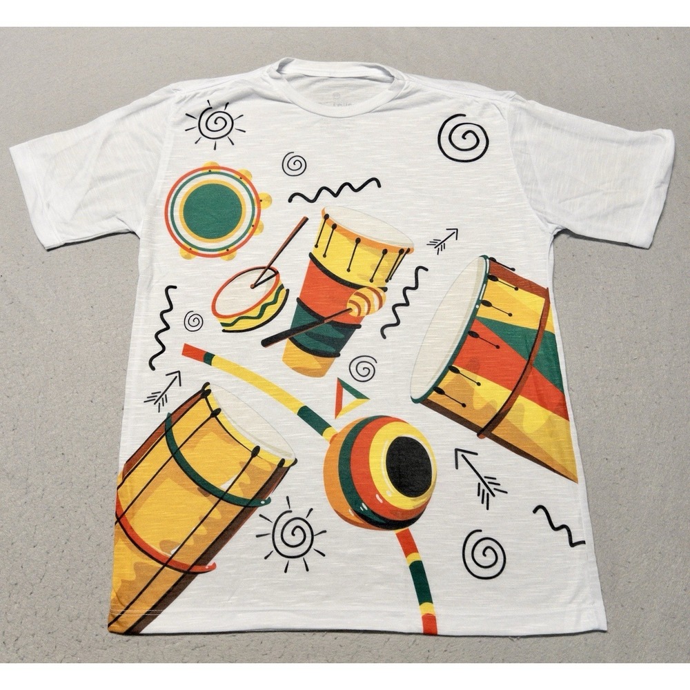 Brasilie Rissima Brazil Carnival Unique T Shirt Mens Small Festival Drums Bright